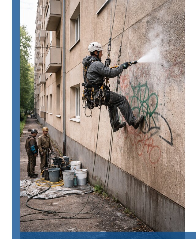 Удаление граффити с фасада в Тихвине без следов и повреждений