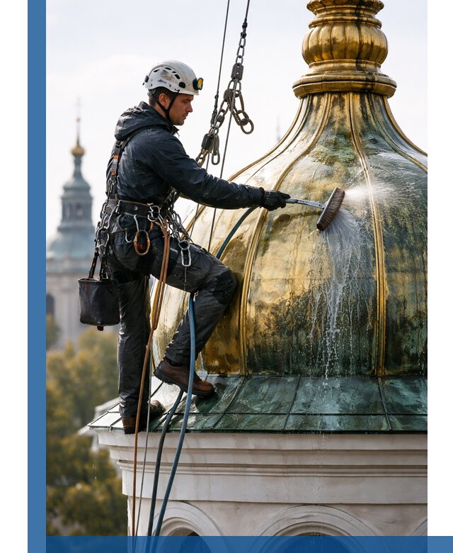 Профессиональная мойка куполов и шпилей высотными альпинистами в Тихвине