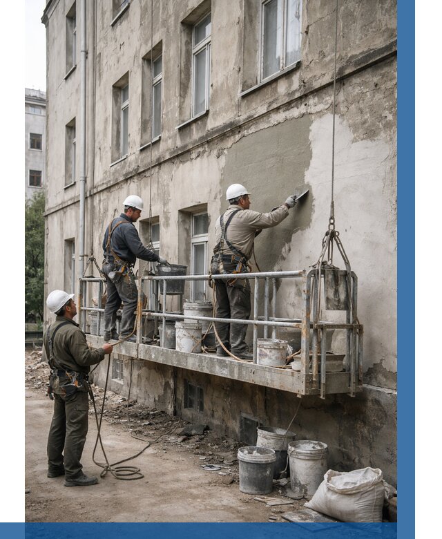 Капитальный ремонт фасада в Тихвине от 4590 р. | ВЫСОТНИК-Тхв