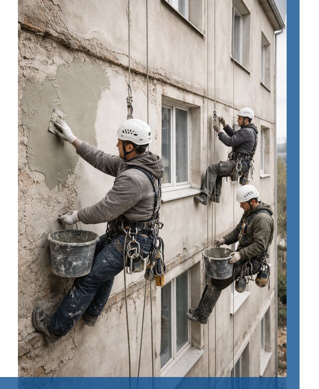 Ремонт штукатурного фасада в Тихвине от 820 р. под ключ | ВЫСОТНИК-Тхв