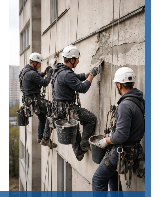 Ремонт бетонных элементов фасада в Тихвине от 2732 р. | ВЫСОТНИК-Тхв