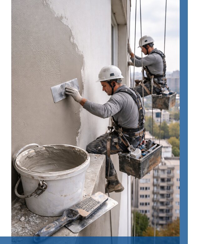 Шпаклевка фасада на высоте в Тихвине от 765 р. | ВЫСОТНИК-Тхв