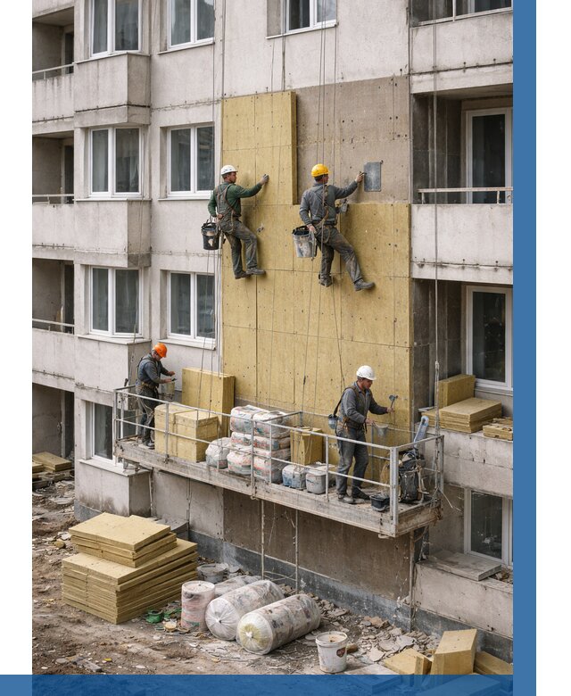 Утепление фасада минватой в Тихвине от 1639 р. | ВЫСОТНИК-Тхв