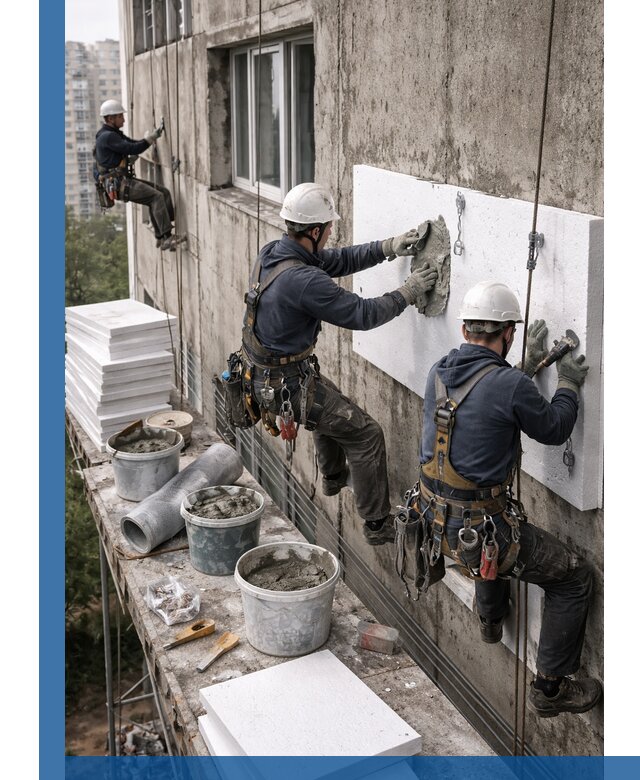 Утепление фасада пенополистиролом в Тихвине под ключ