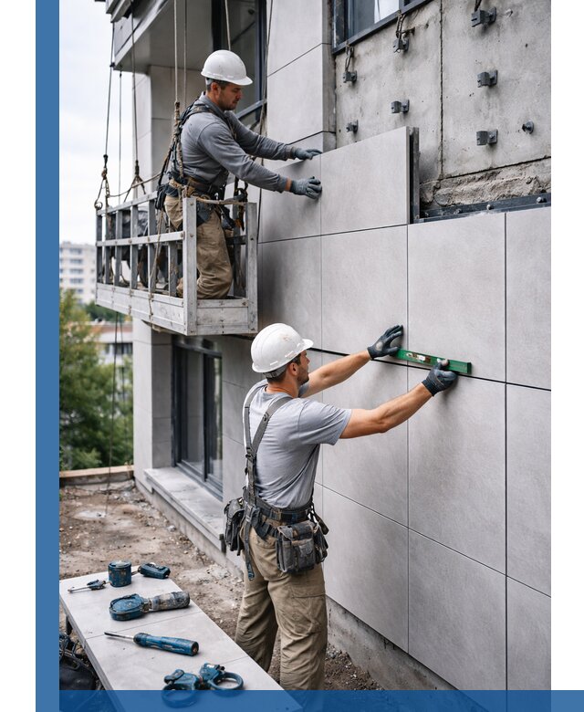 Монтаж керамогранита на фасад в Тихвине под ключ с гарантией качества