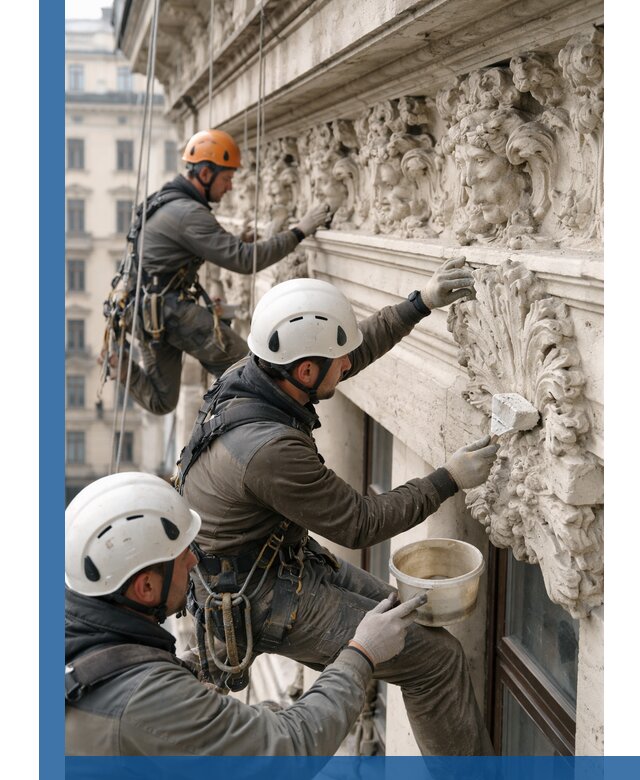 Реставрация фасадной лепнины с высотными работами в Тихвине