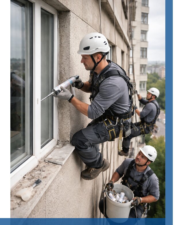 Герметизация оконных швов снаружи в Тихвине от 1639 р. | ВЫСОТНИК-Тхв