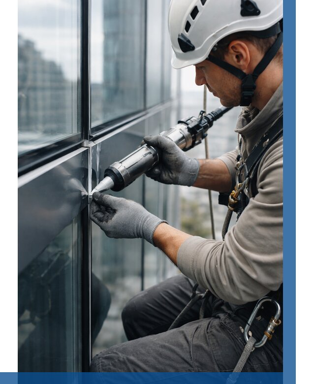 Герметизация стыков витража в Тихвине от 1311 р. | ВЫСОТНИК-Тхв