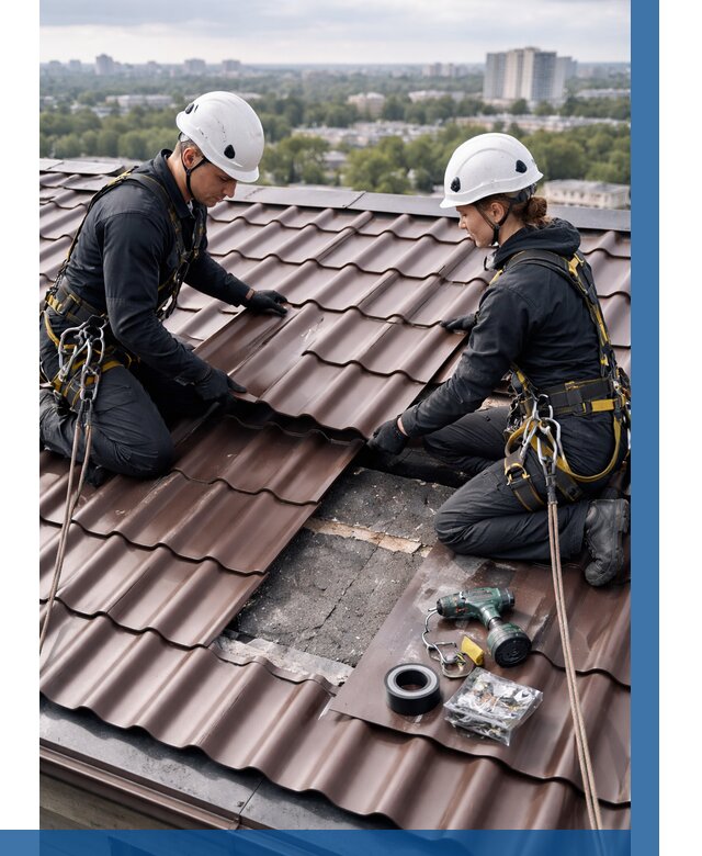 Ремонт металлочерепицы на крыше в Тихвине от 984 р. | ВЫСОТНИК-Тхв