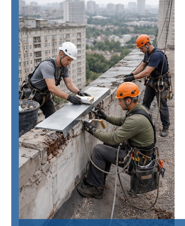 Ремонт парапета на кровле в Тихвине, высотные работы с гарантией