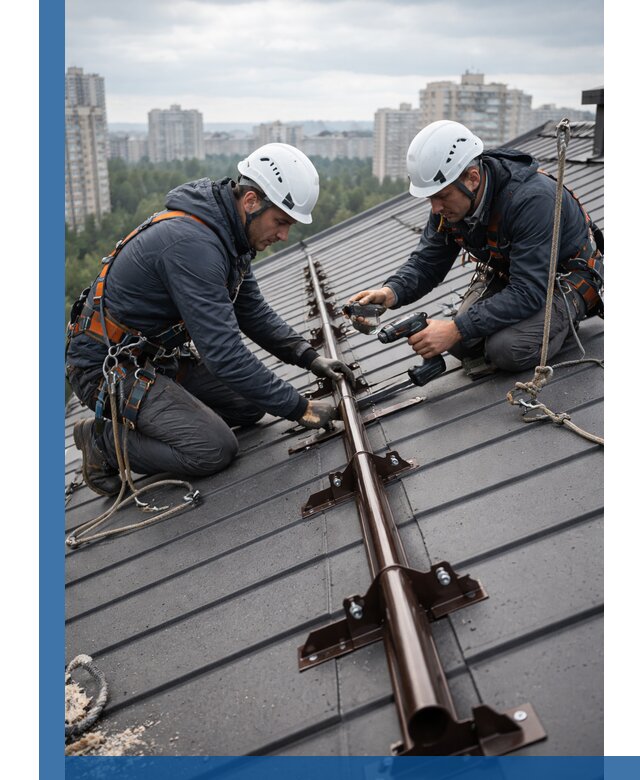 Монтаж снегозадержателей на кровле зданий в Тихвине под ключ