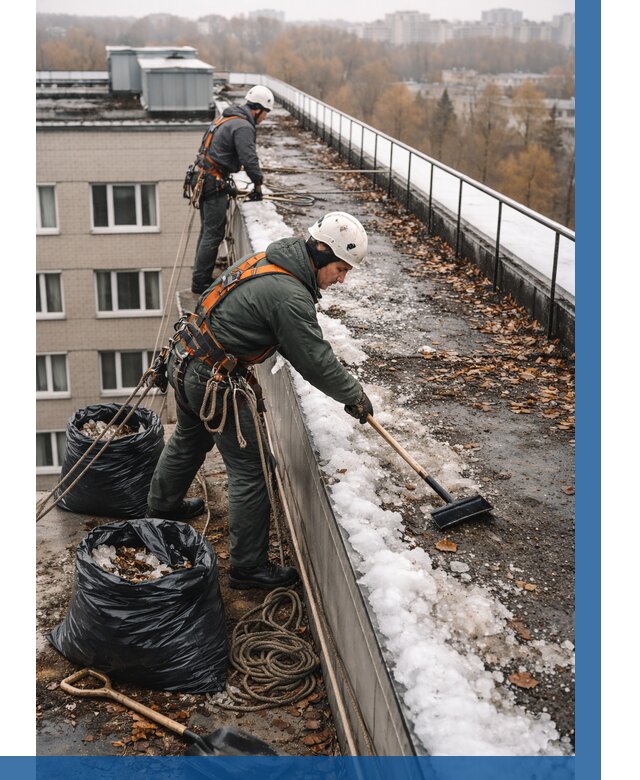 Очистка кровли по периметру в Тихвине от 601 р. | ВЫСОТНИК-Тхв