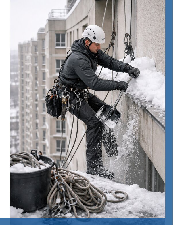 Очистка карнизов от снега в Тихвине от 328 р. | ВЫСОТНИК-Тхв