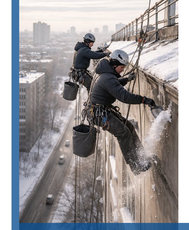 Очистка карнизов от снега в Тихвине профессионально и безопасно