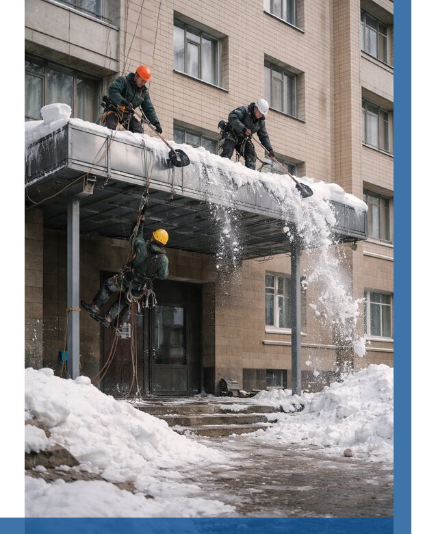 Очистка козырьков от снега в Тихвине от 3825 р. | ВЫСОТНИК-Тхв