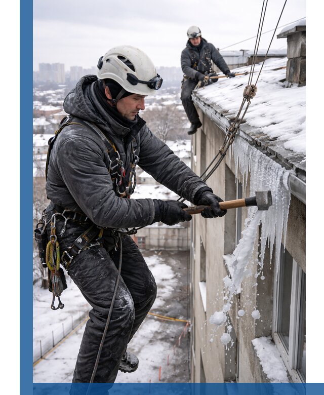 Сбивание и удаление сосулек с крыши в Тихвине безопасно