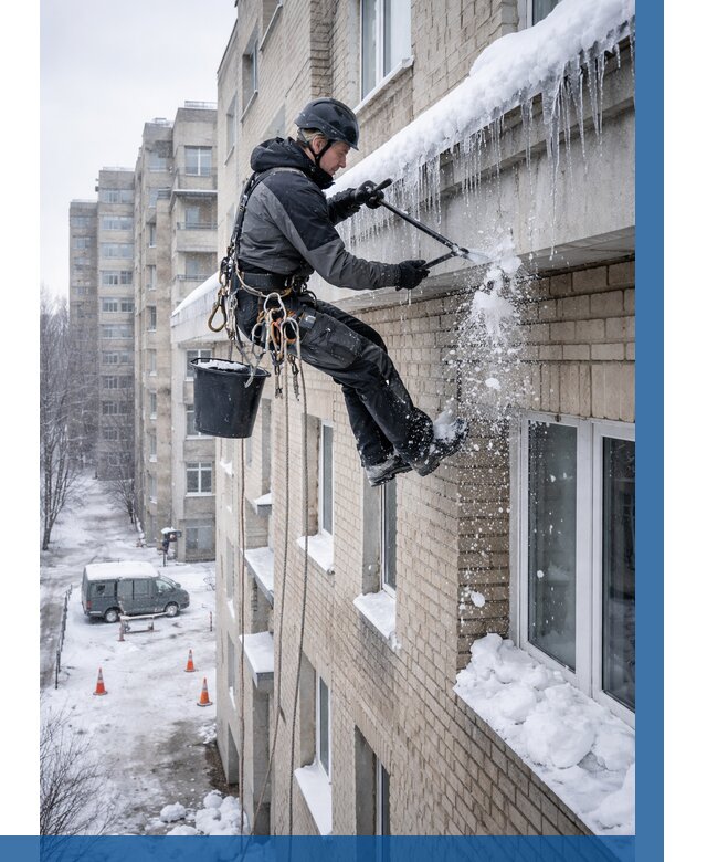 Удаление наледи с карнизов в Тихвине от 382 р. | ВЫСОТНИК-Тхв