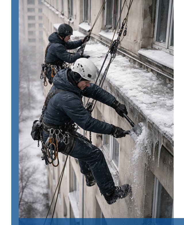 Удаление наледи и сосулек с карнизов в Тихвине профессионально