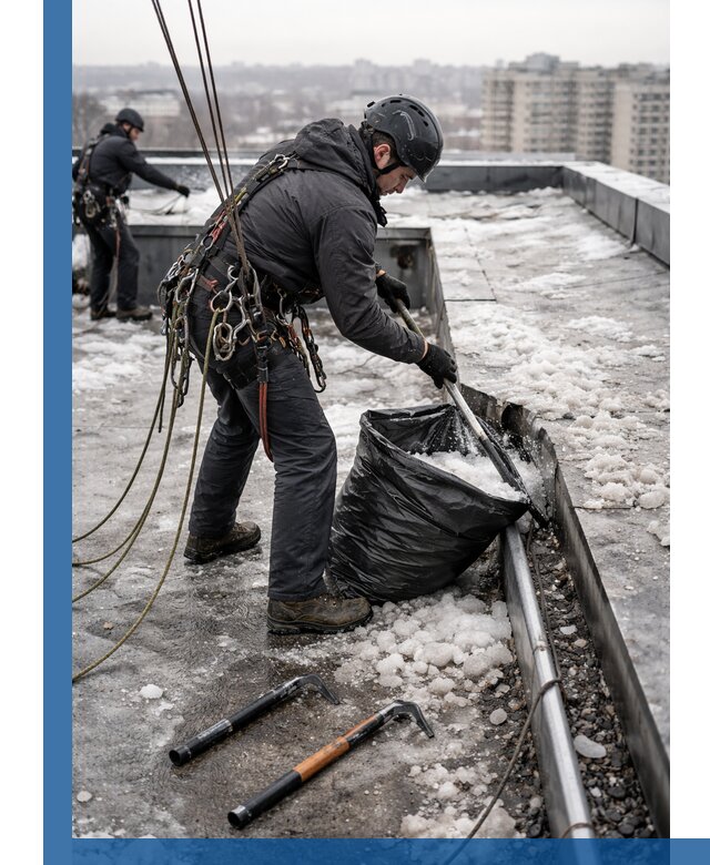 Аварийная очистка кровли в Тихвине от промальпинистов