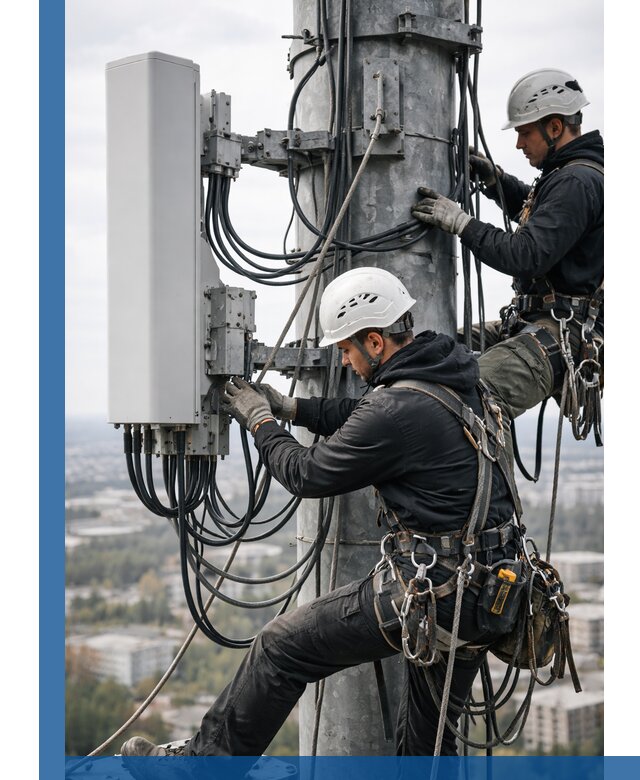 Монтаж оборудования связи на мачте в Тихвине с пусконаладкой