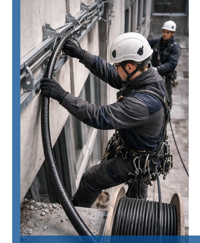 Протяжка кабеля питания на высоте в Тихвине с гарантией безопасности и качества