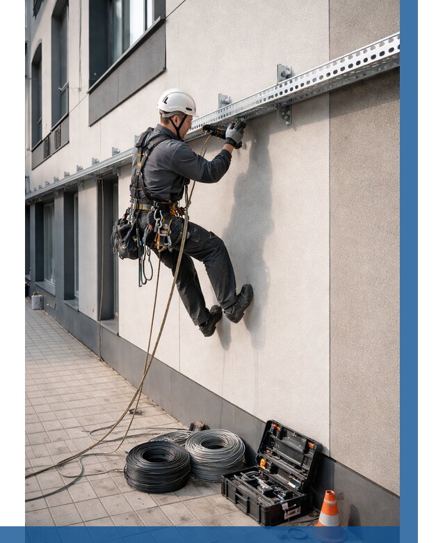 Монтаж кабельных лотков на фасаде в Тихвине от 1311 р. | ВЫСОТНИК-Тхв