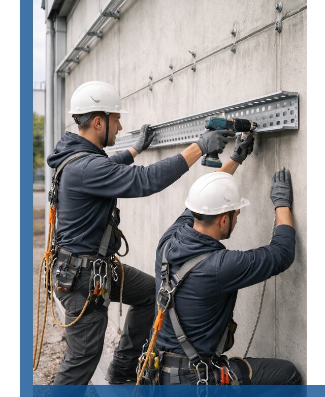 Монтаж кабельных лотков на фасаде зданий в Тихвине с гарантией