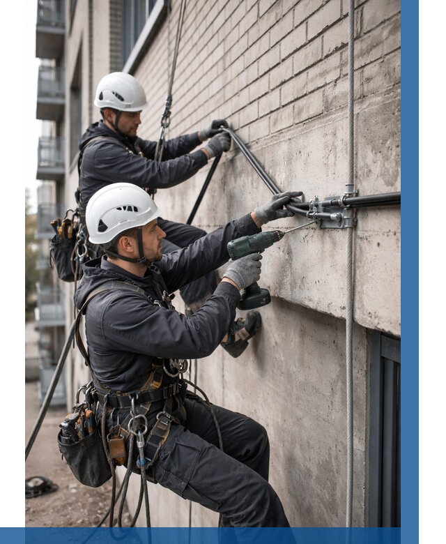 Крепление кабеля на фасаде в Тихвине от 382 р. | ВЫСОТНИК-Тхв