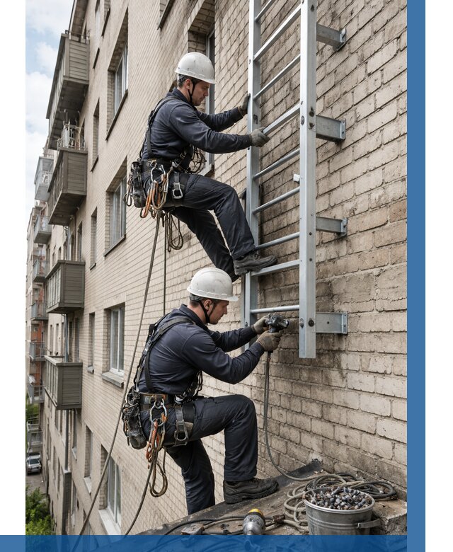 Монтаж пожарной лестницы в Тихвине от 27320 р заказать у ВЫСОТНИК-Тхв