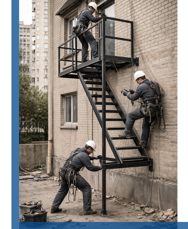 Монтаж пожарной лестницы в Тихвине, установка и крепление