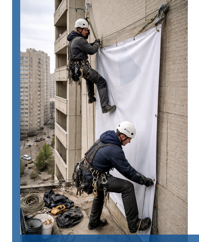 Профессиональный монтаж баннеров на фасаде в Тихвине
