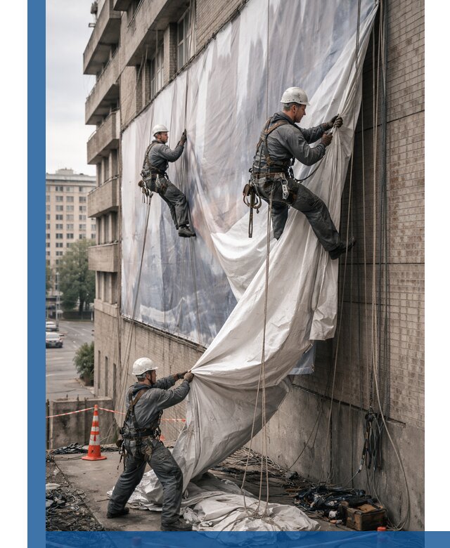 Демонтаж баннеров с фасада в Тихвине оперативно и безопасно