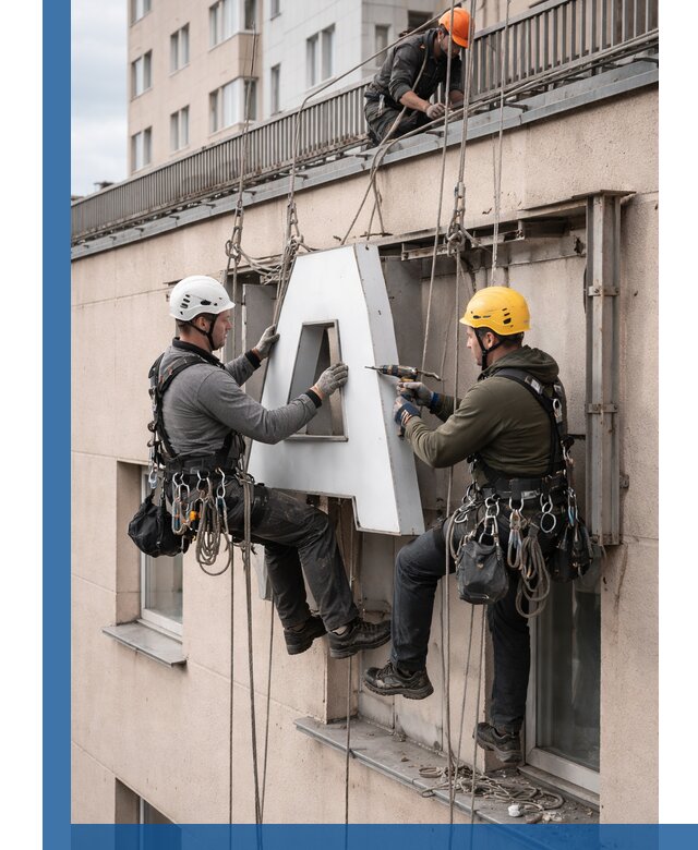 Ремонт и восстановление наружных вывесок на высоте в Тихвине