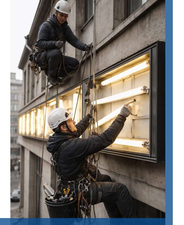 Замена ламп в вывеске в Тихвине под ключ от 3825 р. | ВЫСОТНИК-Тхв