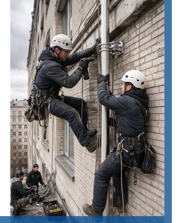 Монтаж флагштока на здании в Тихвине от 7103 р. | ВЫСОТНИК-Тхв