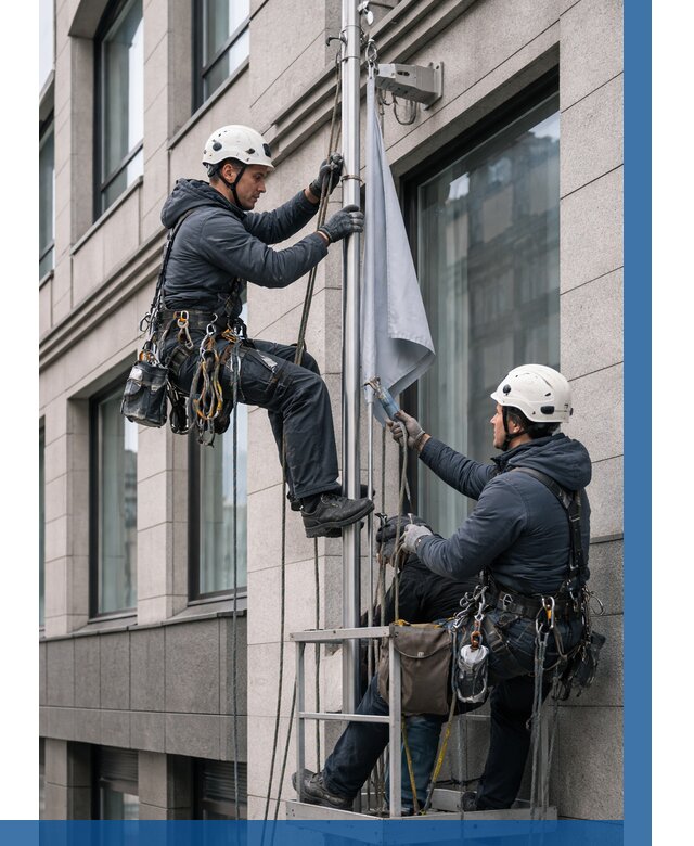 Установка флагов на фасаде в Тихвине от 4918 р. | ВЫСОТНИК-Тхв