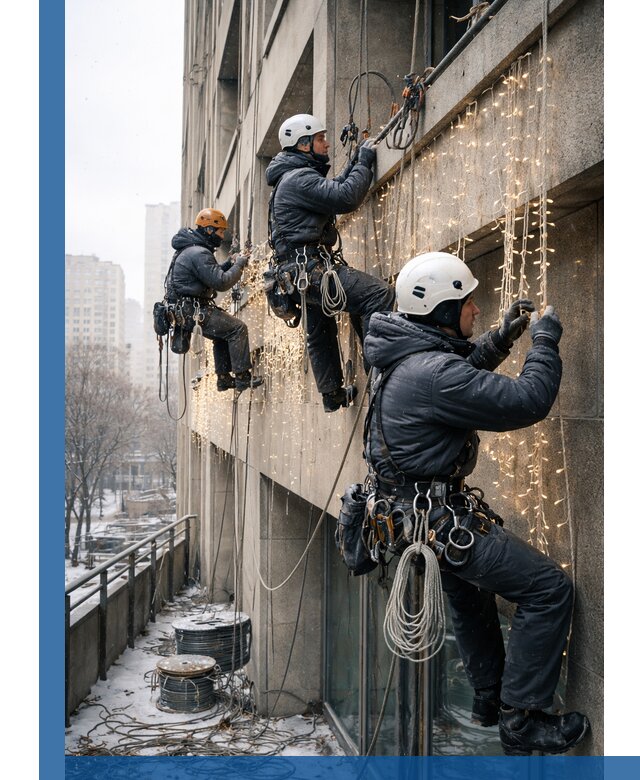 Монтаж новогодней иллюминации и украшение фасадов в Тихвине