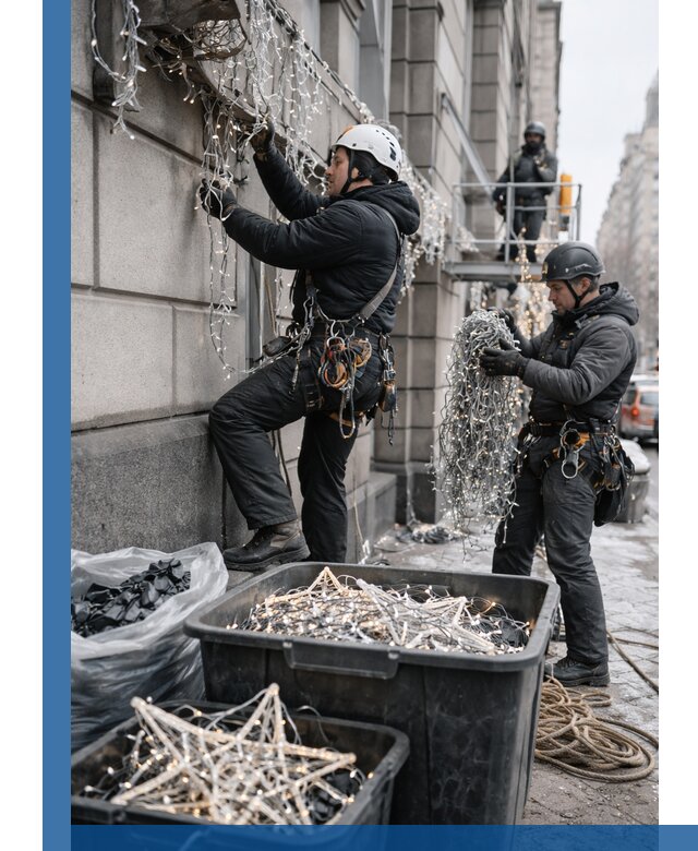 Демонтаж новогоднего оформления и гирлянд в Тихвине