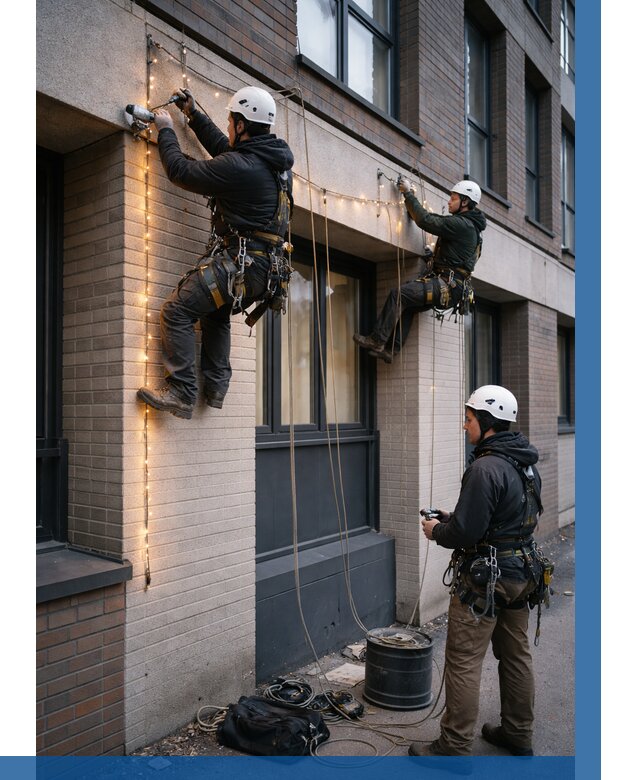 Монтаж гирлянд на фасаде в Тихвине от 3825 р. | ВЫСОТНИК-Тхв