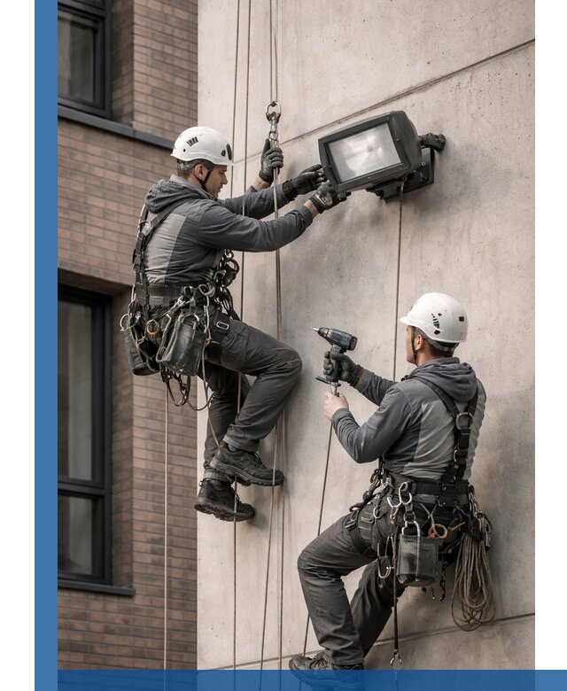 Профессиональный монтаж фасадных прожекторов в Тихвине под ключ