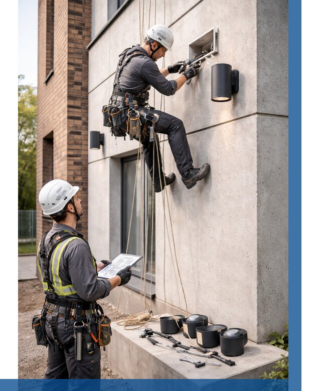 Монтаж фасадного освещения в Тихвине от 2732 р. | ВЫСОТНИК-Тхв