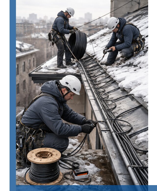 Монтаж греющего кабеля на кровле в Тихвине под ключ