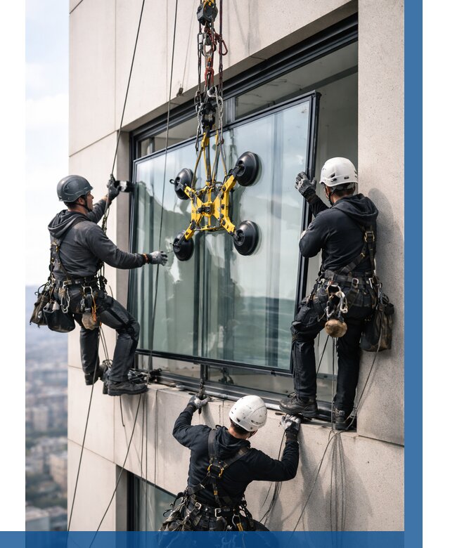 Монтаж стеклопакетов на высоте в Тихвине от 3497 р. | ВЫСОТНИК-Тхв