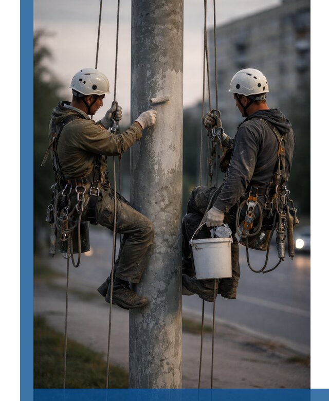Покраска опор освещения и антикоррозийная защита в Тихвине