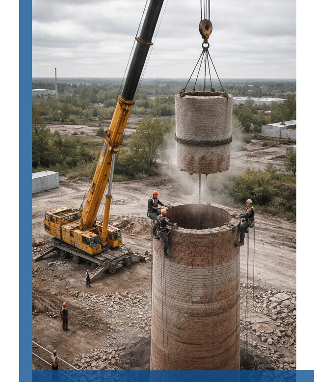 Демонтаж дымовой трубы в Тихвине с гарантиями безопасности