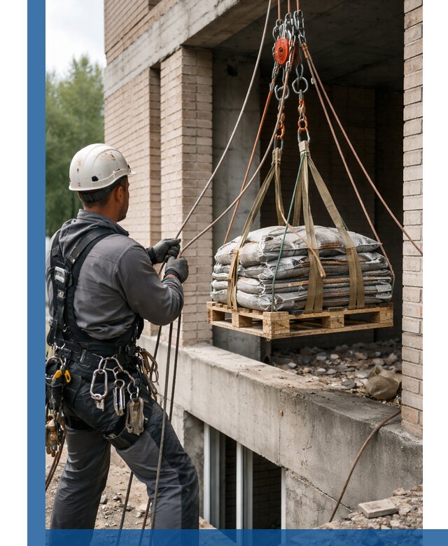 Подъем материалов на этаж веревками в Тихвине оперативно