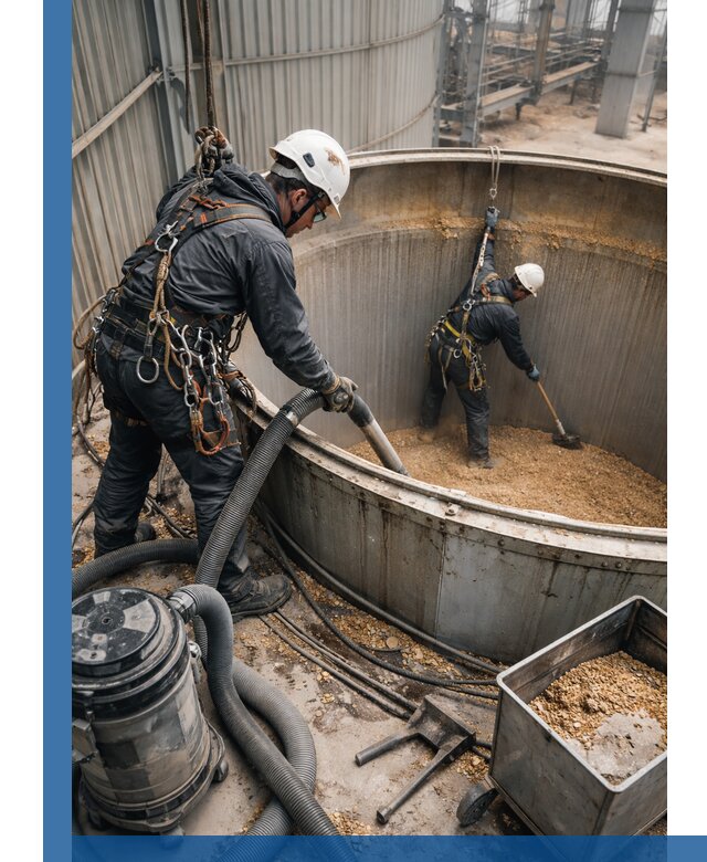 Профессиональная чистка зерновых бункеров в Тихвине с выездом