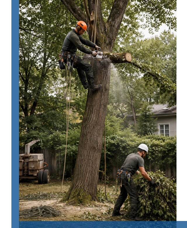 Кронирование деревьев в Тихвине, безопасная высотная обрезка