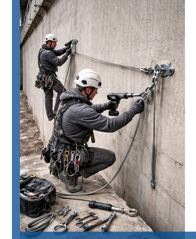 Монтаж анкерных линий высотной безопасности в Тихвине