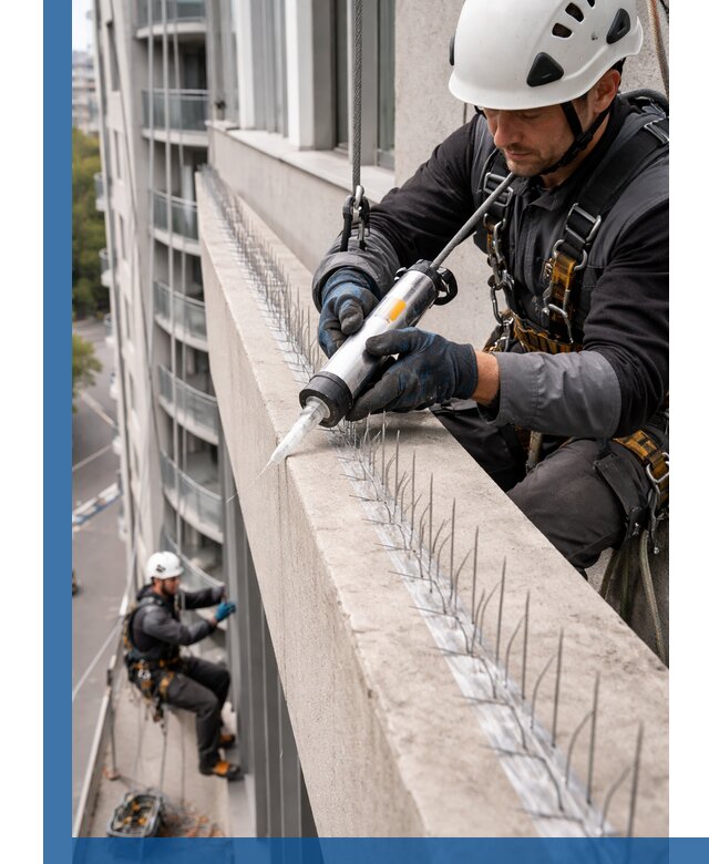 Установка шипов от птиц на фасадах и кровлях в Тихвине